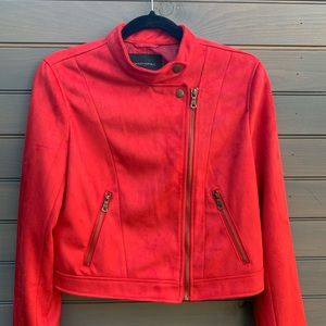 Red faux suede moto jacket